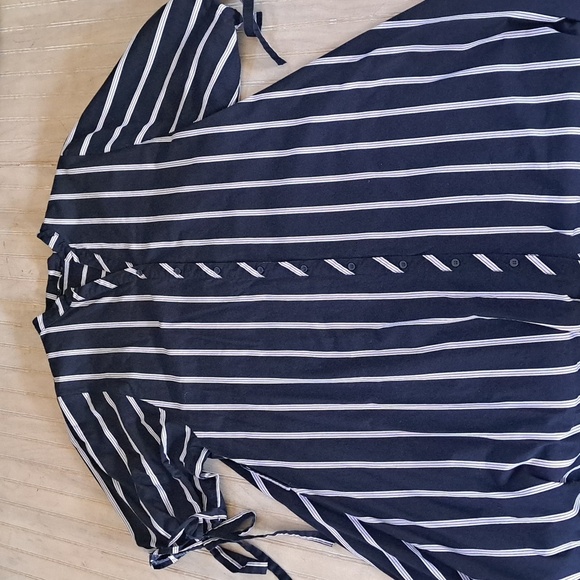 Zara Basic Navy Stripe 100% Cotton Midi Shirt Dress  Loose Fit Modest Causal - Picture 10 of 16